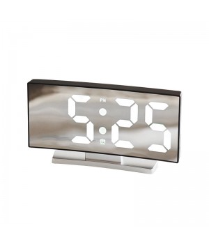 Curved LED Mirror Digital Alarm Clock With Temperature Snooze Desk Table Clock Night Mode USB Electronic LED Smart Clock