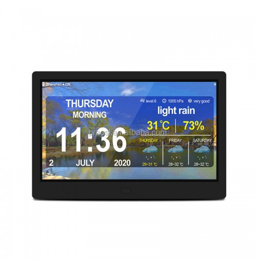 Pros Digital Calendar Alarm Day Clock 10" Large Screen Display WiFi Digital Alarm Clock With Weather Report Digital Day Clock