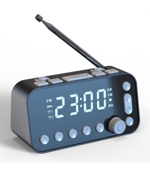 Mini Portable Radio Desk Clock Bed Bedroom Auto Sleep Setting Smart Alarm Clock