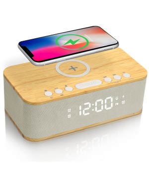 FANSBE 3 In 1 Wireless Charge 10W Bluetooth Speaker LED Digital Display Charge Speakers Alarm Clock