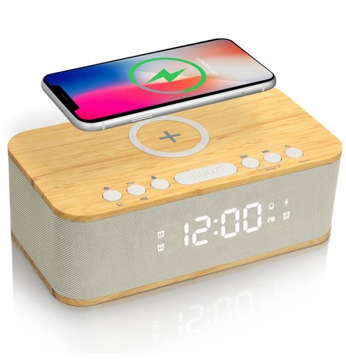 FANSBE 3 In 1 Wireless Charge 10W Bluetooth Speaker LED Digital Display Charge Speakers Alarm Clock