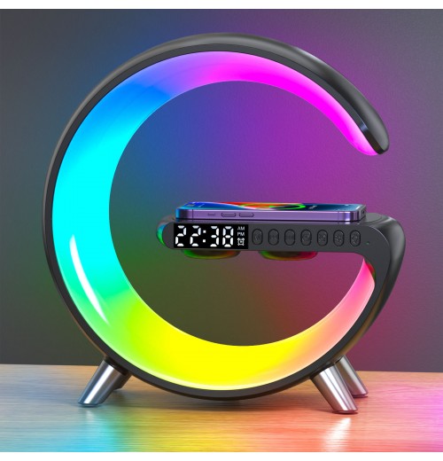 2024 Popular Product 15W Alarm Clock Portable Bt Speaker Wireless Charger RGB LED Digital For iphone 15 14 13 12 Trending 2024