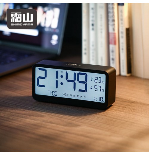 SHIMOYAMAElectronic Alarm Clock Large Display Date Temperature Humidity Battery Operated Digital Atomic Clock