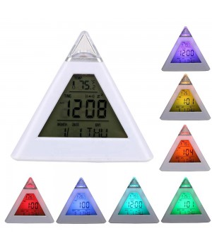 Perpetual Calendar Thermometer Home Decoration Triangle Pyramid Colorful Backlight Change Clock Digital Alarm Clock