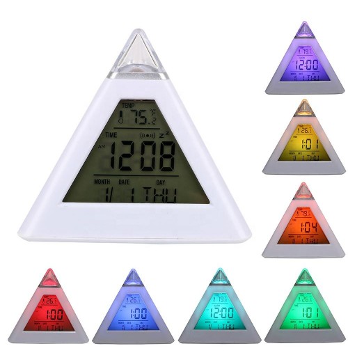 Perpetual Calendar Thermometer Home Decoration Triangle Pyramid Colorful Backlight Change Clock Digital Alarm Clock