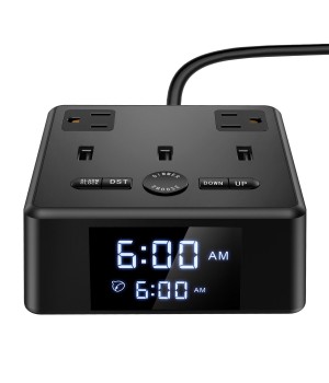 Multifunctional Charging Dock Station AC Outlet Fast Charger USB LCD Electronic Clock Digital Table Alarm Clock