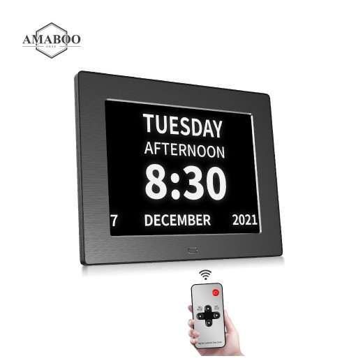 AMABOO Hot Selling 7 Inch Digital Alarm Led Wall Clock Digital Calendar Day Clock