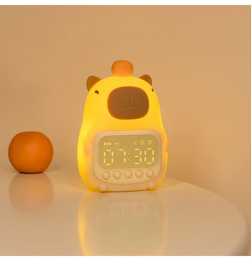 Creative alarm clock Bedside Lamp Cute Animal Night Light For Kids Led Sleeping Light With clock Silicone Usb Rechargeable