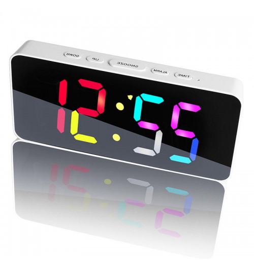 Modern Large Digital RGB Color Alarm Clock USB LED Clock Snooze Desktop Silent Electronic Clock for Hall Living Room Teens