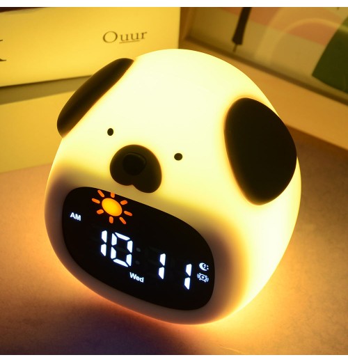 Modern Cartoon color Light Puzzle Bell Music Speaker Cute Face White Noise Machine Infant Children Sunrise Projector Alarm Clock