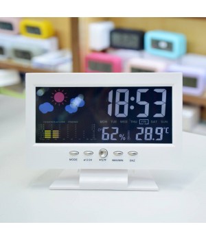 Voice Wake up Back light Weather Forecast LED Color Screen Desk Clock Digital Table Alarm Clock With Multi Function